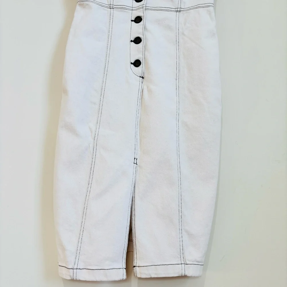 Zara Bodycon Overall Sleeveless corset Black Button Front Off White Denim Dress - Picture 5 of 16
